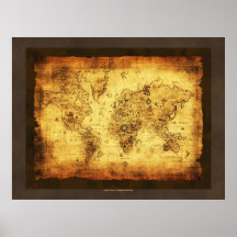 Poster rústico del mapa de Viejo Mundo del Grunge 