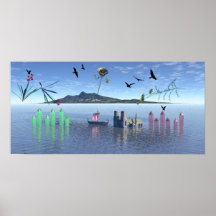 Poster surrealista de los pájaros