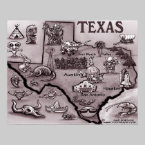 Poster viejo del mapa del dibujo animado de Tejas posters