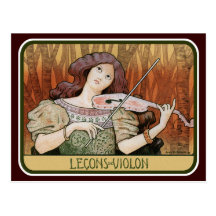 Postercard: Lecciones de violín de Paul Berthon Tarjeta Postal