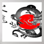 Posters del dragón del fuego de la bandera de Japó