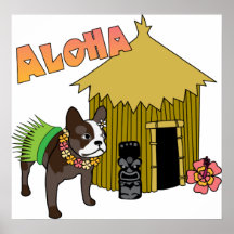 Posters hawaianos de Hula Tiki del dogo francés