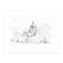Postkarte Zeichnung Bleistift Hannover Landschaft