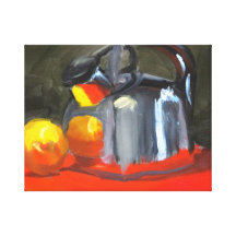 Pote del té y pintura al óleo de los limones lona envuelta para galerias