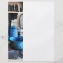 Potes azules en estufa tarjetones