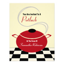 Potluck invita - a la cocina blanca y roja negra comunicados personales 
