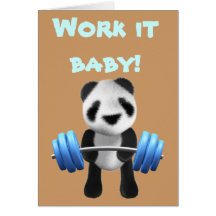 Powerlifter lindo del oso de panda del bebé en 3d  tarjetas