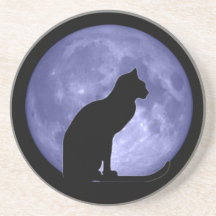 Práctico de costa de la luna azul del gato negro posavasos diseño