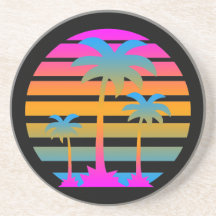 Práctico de costa retro de la puesta del sol de la posavasos cerveza