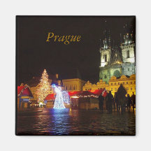 Praga en cuadrado de la noche de navidad imán de frigorífico