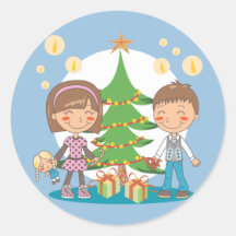 Presentes del árbol de navidad etiquetas redondas