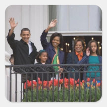 Presidente Barack Obama y familia Calcomanía Cuadradas Personalizada