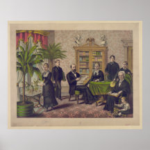 Presidente James Garfield y familia en biblioteca Impresiones