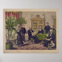 Presidente James Garfield y familia en biblioteca Poster