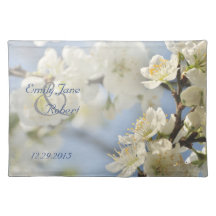 Primavera blanca del flor manteles individuales