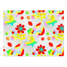 Primavera colorida de los pájaros de las mariposas postal