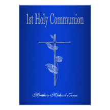 Primer blanco azul de la comunión santa invitacion personalizada