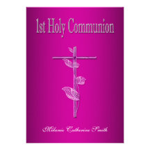 Primer blanco del rosa de la comunión santa invitacion personalizada