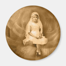 Primer chica de la comunión del vintage, vestido,  imán de nevera