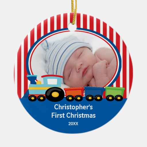 Primer muchacho del tren del ornamento de la foto  adornos de navidad