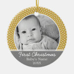 Primer navidad de Babys - puntos amarillos grises Adorno De Reyes