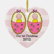Primer navidad de los chicas gemelos ornamento para reyes magos