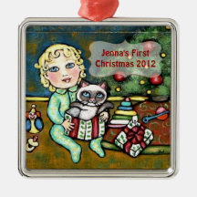 Primer ornamento del gatito del navidad del bebé d ornaments para arbol de navidad