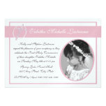 Primer rosa de la foto de la comunión invitación personalizada