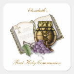 Primera cáliz de la comunión, biblia, uvas calcomanía cuadradase