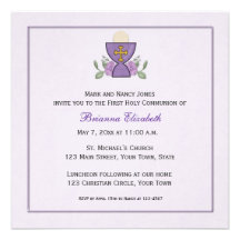 Primera comunión de la cáliz púrpura invitaciones personalizada