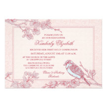 Primera comunión del pájaro rosado de la flor de c comunicados personales 