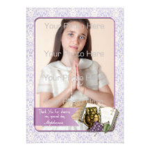 Primera comunión, tarjeta púrpura de la foto del d invitacion personalizada