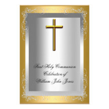 Primera cruz del oro de la plata de la comunión sa invitacion personalizada