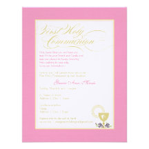 Primera invitación de la comunión del chica - rosa