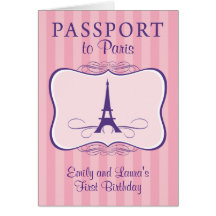 Primera invitación del pasaporte de París del cump Tarjetón