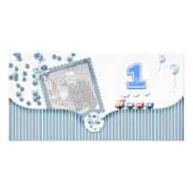 Primera tarjeta de la foto del cumpleaños del azul tarjetas fotográficas 