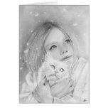 Primera tarjeta del gatito del chica de la nieve