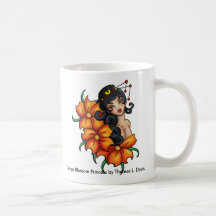 Princesa anaranjada japonesa del flor del tatuaje taza