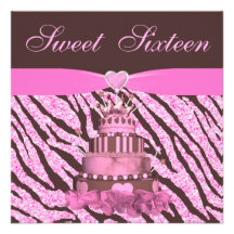 Princesa Cake y rayas rosadas del dulce 16 de la c Invitacion Personalizada