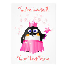 Princesa de hadas Penguin Invitation Comunicado Personal
