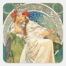 Princesa Hyacinth Stickers de Alfonso Mucha Pegatina Cuadradas Personalizada