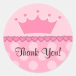 Princesa rosada Crown Thank You Sticker Etiquetas Redondas
