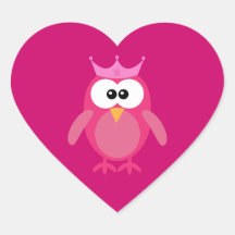 Princesa rosada linda Owl Pegatina De Corazon Personalizadas