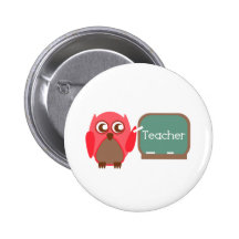 Profesor rojo del búho en la pizarra pins