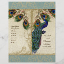 Programa a juego elegante del pavo real y del boda tarjetas informativas