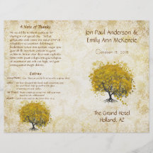 Programa amarillo caprichoso del boda del árbol de tarjetón