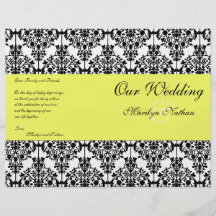 Programa amarillo, negro, y blanco del boda del da tarjeta publicitaria