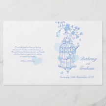 Programa azul del boda de los pájaros del amor flyer a todo color