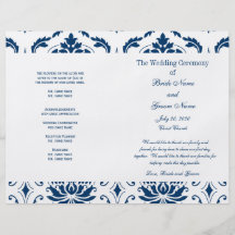 Programa azul del boda del damasco del vintage tarjeton