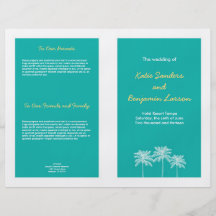 Programa azul del boda del verano de las palmeras  tarjeta publicitaria